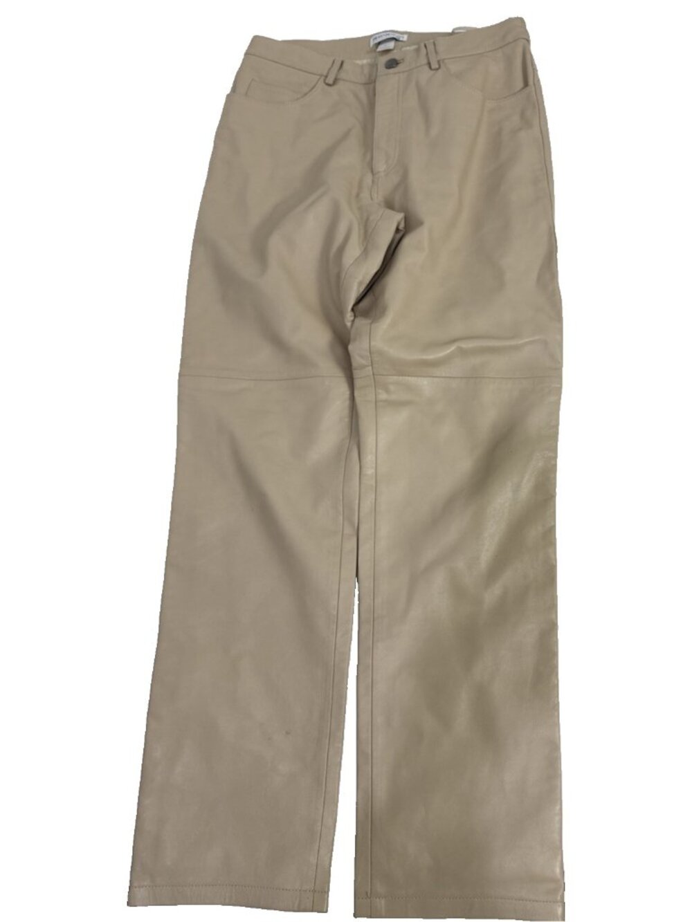 Hugo Buscati Leather Soft Moto Beige Straight Leg Lined Pants Womens Size 12